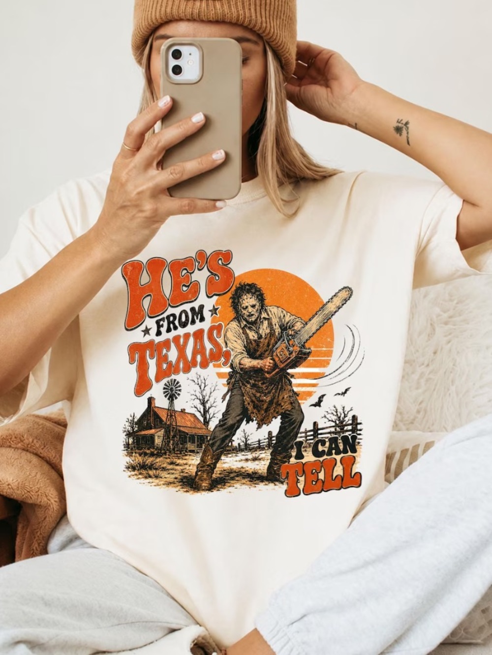 He’s From Texas I Can Tell Shirt, Chainsaw Horror Tee, HalloweenSpooky Season